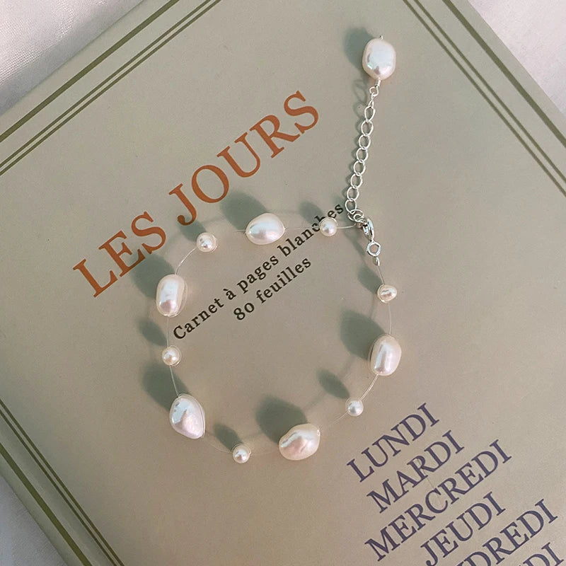 Genuine White Freshwater Pearl Beaded Bracelet with Extender