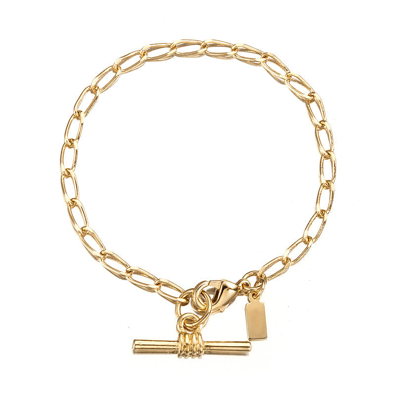 Pulsera infantil Le Mans chapada en oro amarillo pesado de 18 quilates con barra en T - B109-Y
