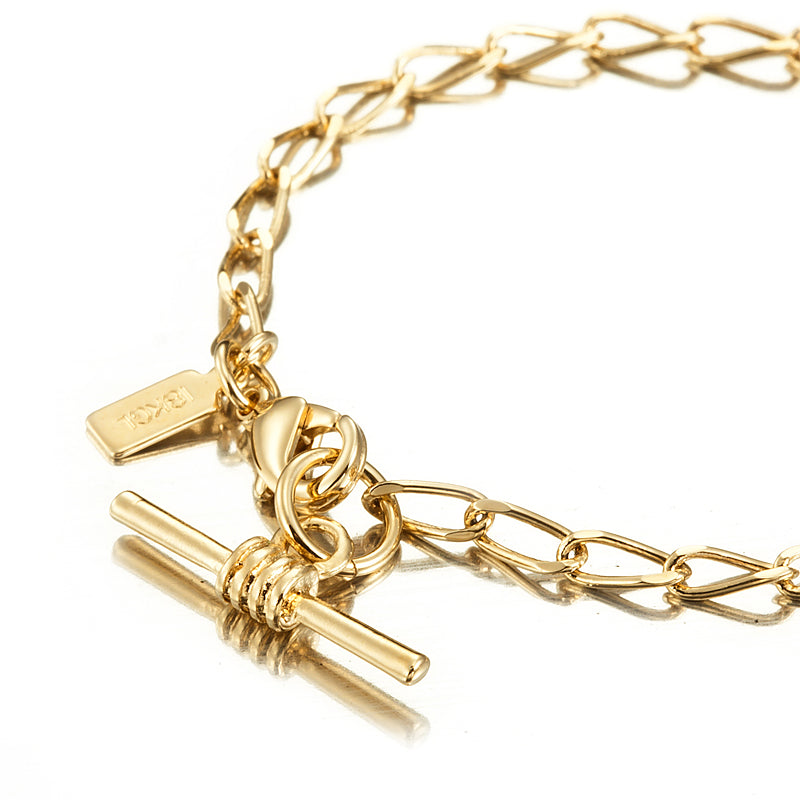 Pulsera infantil Le Mans chapada en oro amarillo pesado de 18 quilates con barra en T - B109-Y