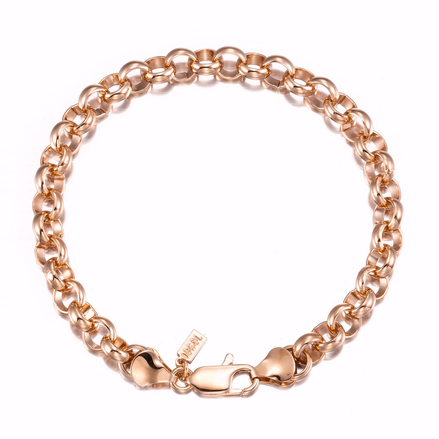 18ct Heavy Rose Gold Plated Belcher Chain Bracelet with Lobster Clasp - USA Made
