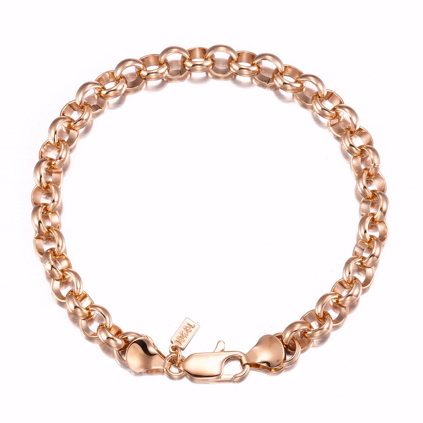18ct Heavy Rose Gold Plated 6mm Belcher Chain Bracelet with Lobster Clasp - USA Made