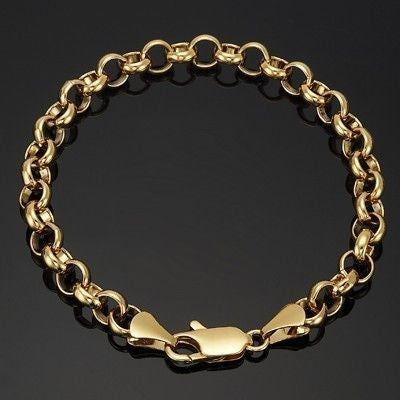 18ct Heavy Yellow Gold Plated 6mm Belcher Chain Bracelet with Lobster Clasp - USA Made