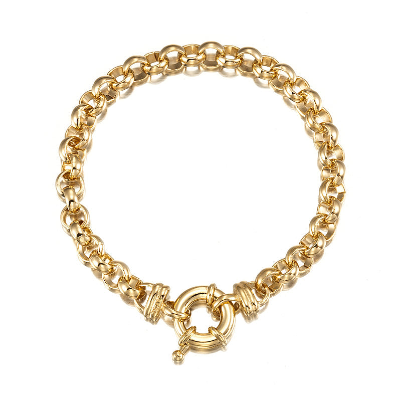 18ct Heavy Yellow Gold Plated Belcher Chain Bracelet with Bolt Clasp