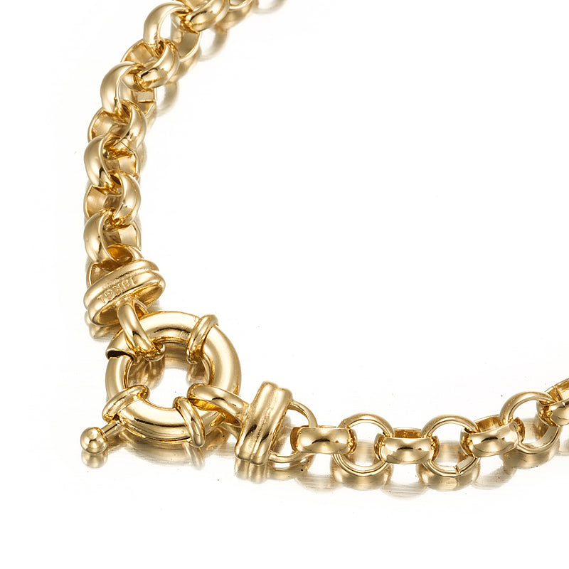 18ct Heavy Yellow Gold Plated 6mm Belcher Chain Bracelet with Bolt Clasp