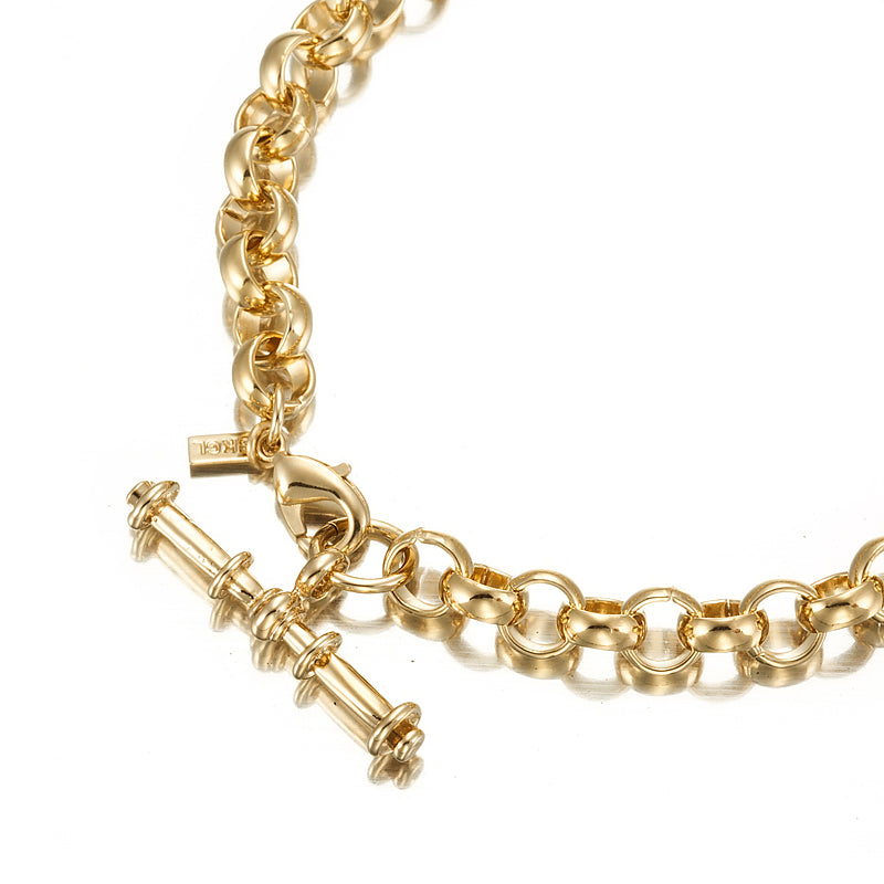 Pulsera de cadena Belcher chapada en oro amarillo pesado de 18 quilates con extremo de barra en T - B201T-Y