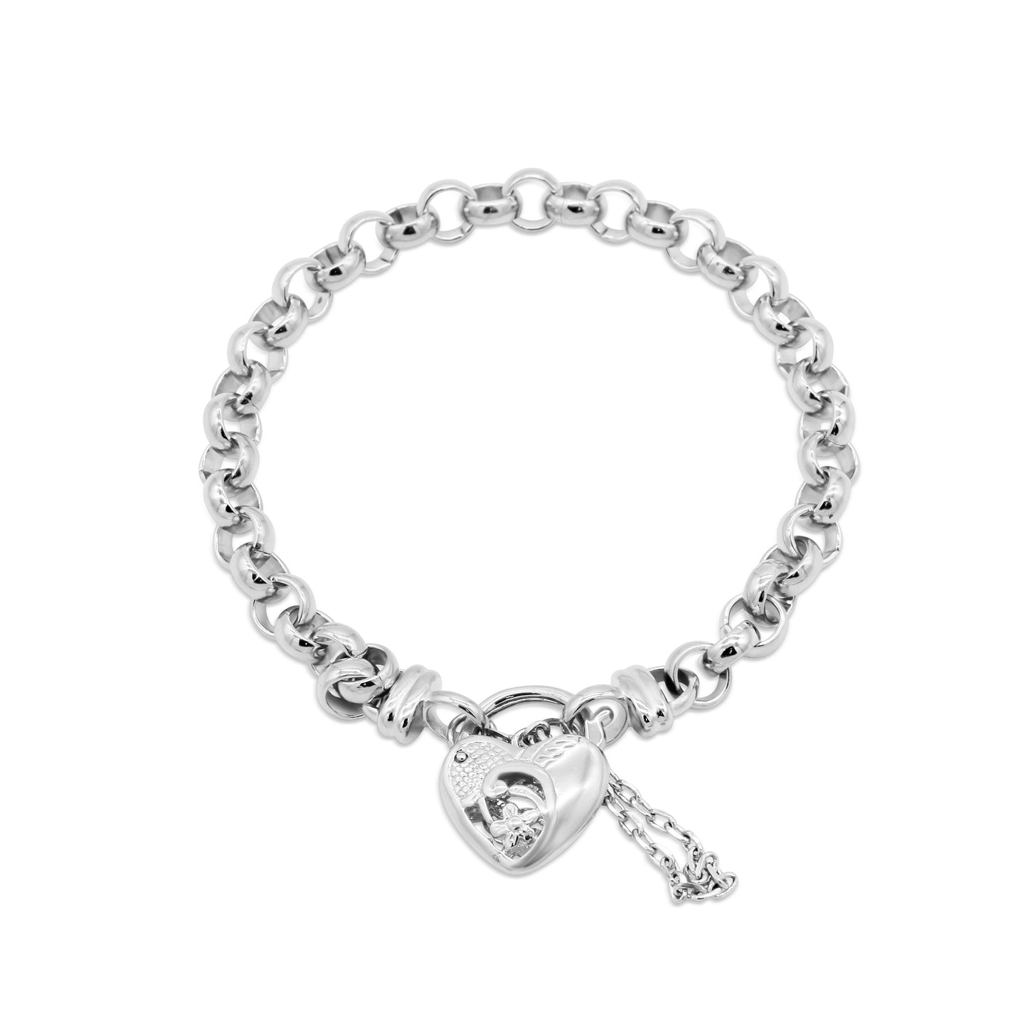 925 Sterling Silver Plated 6mm Belcher Chain Bracelet with a Vegas Heart Locket - USA Made