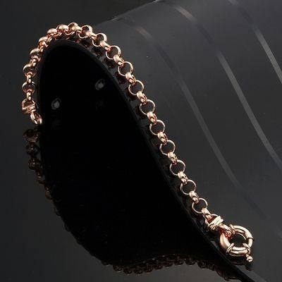 18ct Heavy Rose Gold Plated 6mm Belcher Chain Marina Bracelet with Bolt Clasp - USA Made