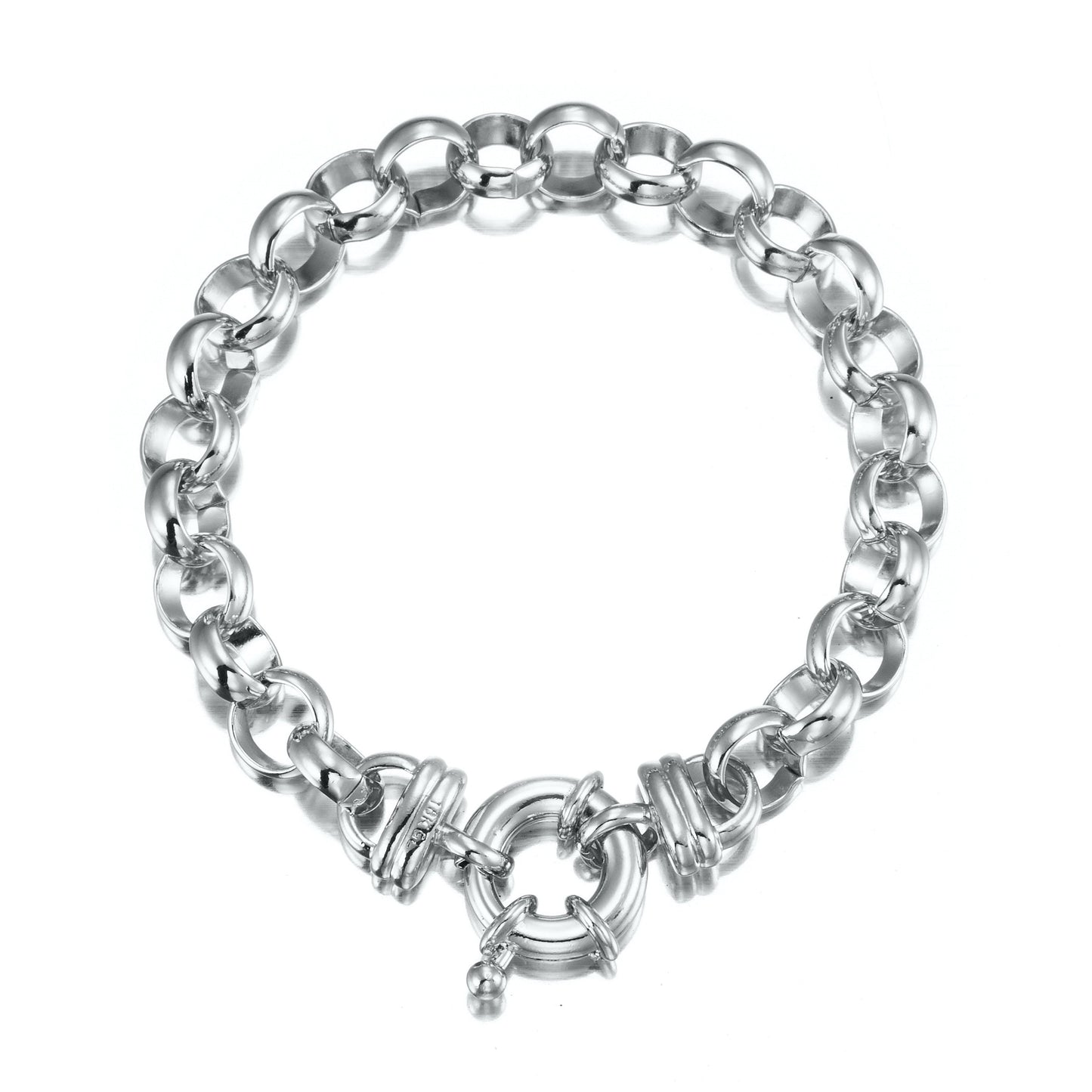 925 Sterling Silver Plated 10mm Belcher Chain Bracelet with Marina Bolt Clasp - USA Made