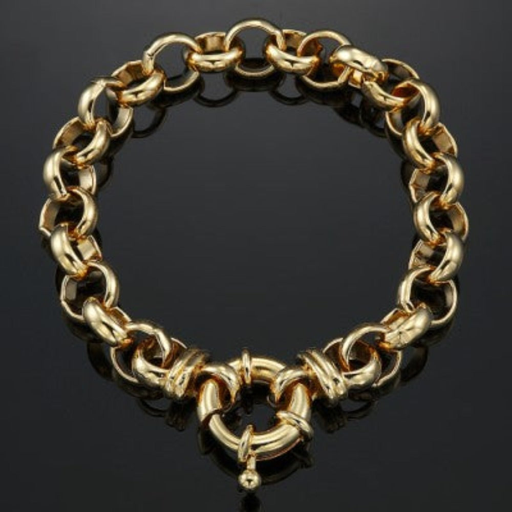 Armband aus schwerer, gelbvergoldeter 18-karätiger Belcher-Kette, 10 mm, mit Bolzenverschluss, hergestellt in den USA