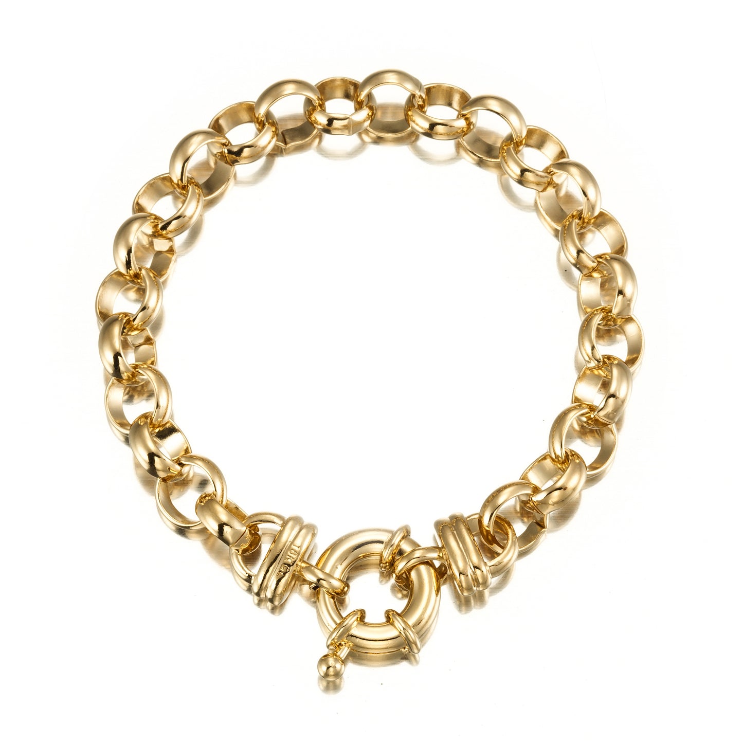 18ct Heavy Yellow Gold Plated 10mm Belcher Chain Bracelet with Marina Bolt Clasp - USA Made