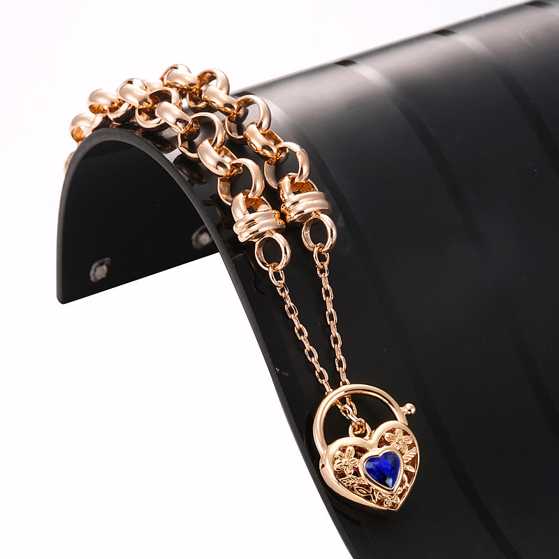 18ct Heavy Rose Gold Plated 10mm Belcher Chain Bracelet with a Dark Blue Filigree Locket - USA Made
