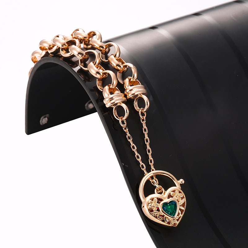 18ct Heavy Rose Gold Plated 10mm Belcher Chain Bracelet with a Green Filigree Locket - USA Made