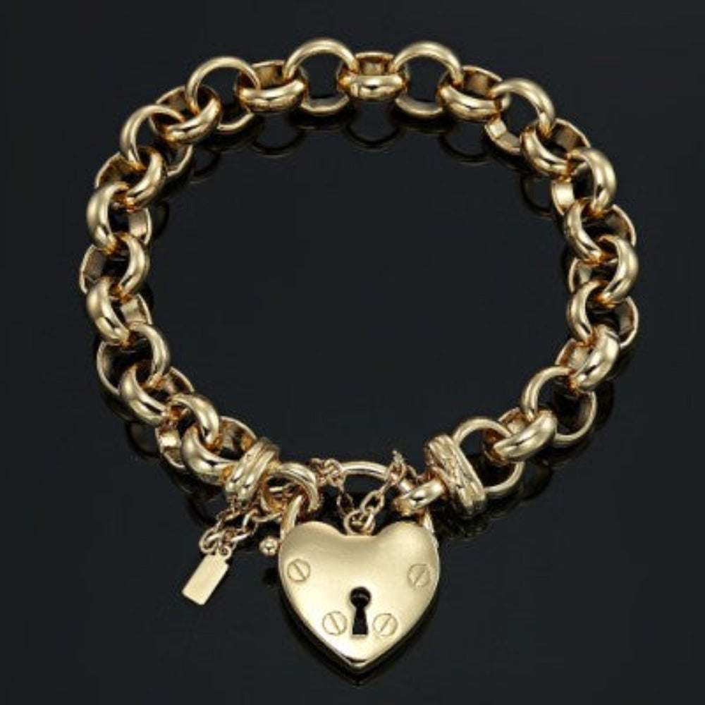 Pulsera de cadena Belcher de 10 mm chapada en oro amarillo pesado de 18 quilates con un relicario liso - Fabricada en EE. UU.