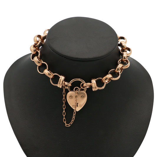 18ct Heavy Rose Gold Plated  10mm Belcher Chain Bracelet with a Plain Heart Locket - USA Made