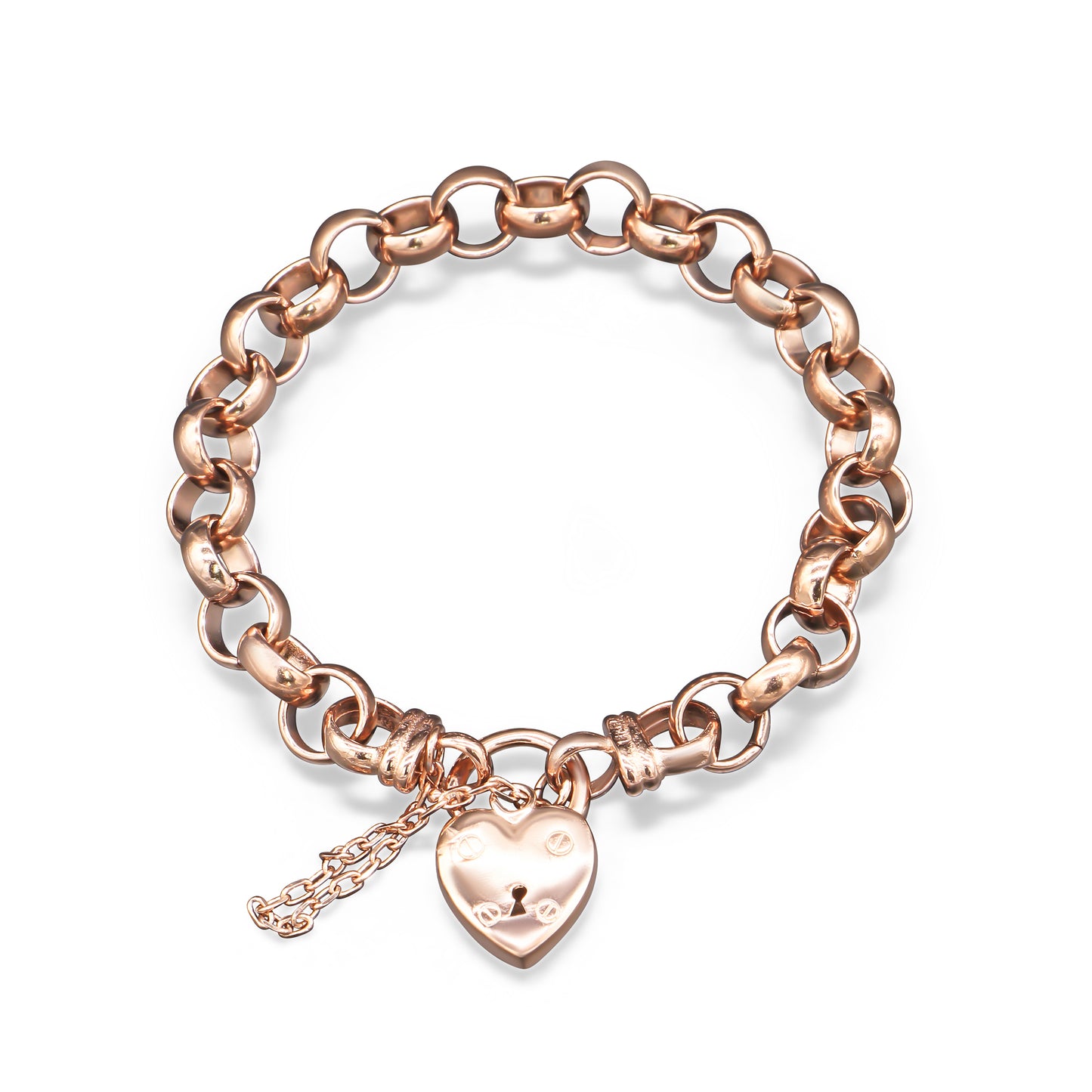 18ct Heavy Rose Gold Plated 10mm Belcher Chain Bracelet with a Plain Heart Locket - USA Made
