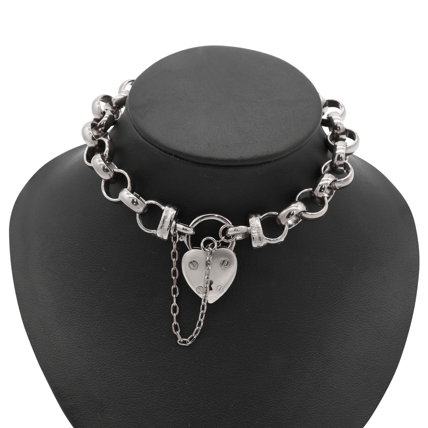925 Sterling Silver Plated 10mm Belcher Chain Bracelet with a Small Plain Heart Locket - USA Made
