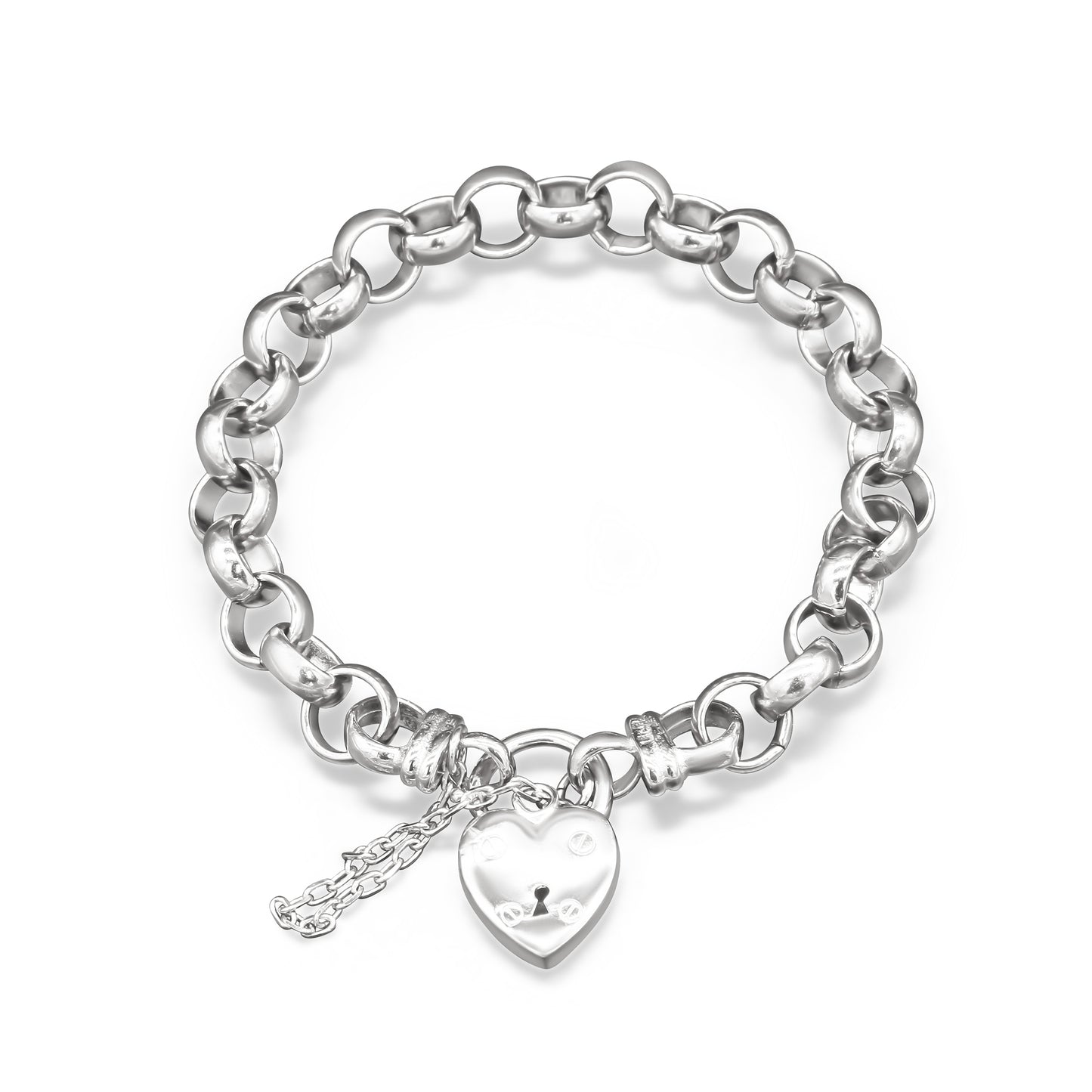 925 Sterling Silver Plated 10mm Belcher Chain Bracelet with a Small Plain Heart Locket - USA Made