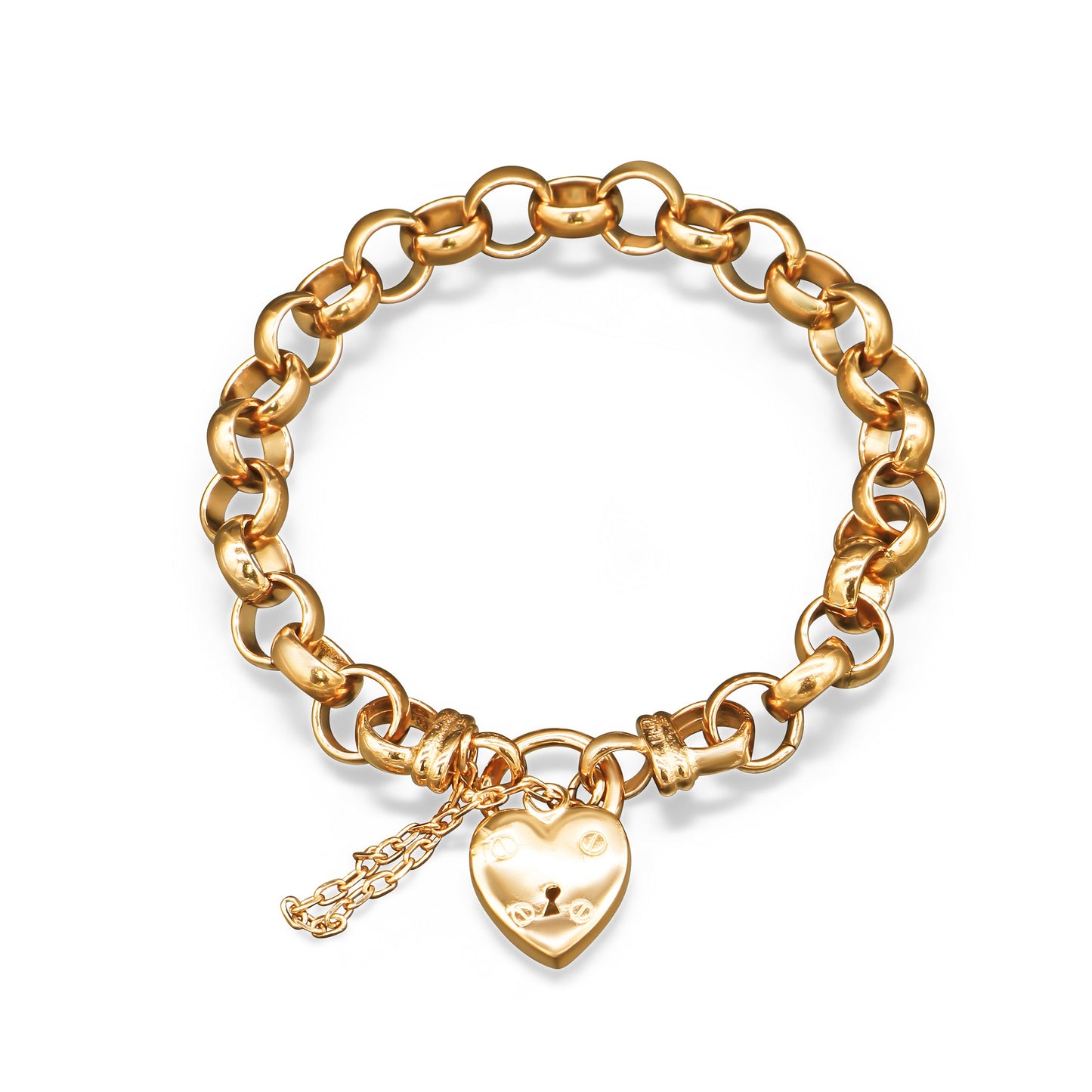 18ct Heavy Yellow Gold Plated 10mm Belcher Chain Bracelet with a Plain Heart Locket - USA Made