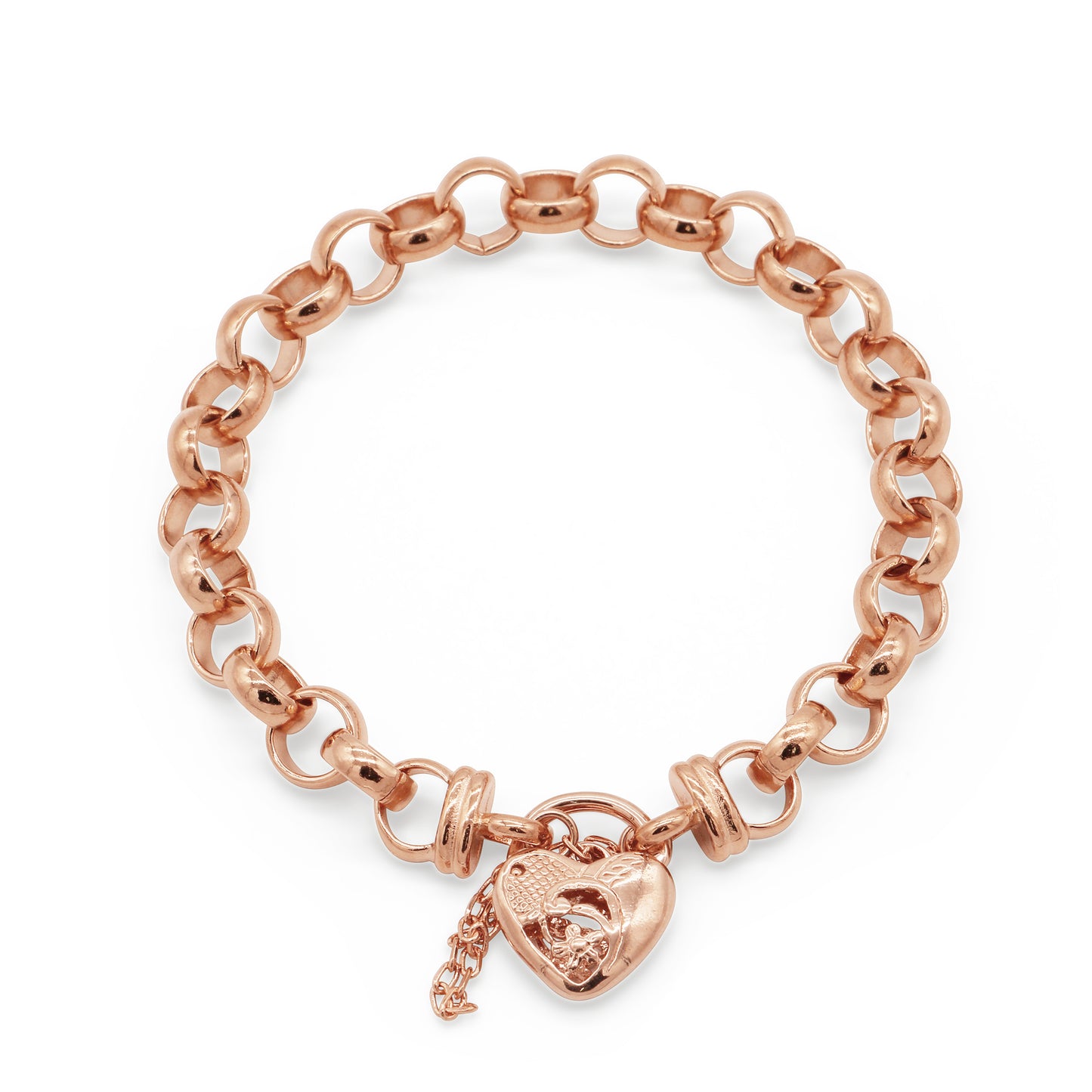18ct Heavy Rose Gold Plated 10mm Belcher Chain Bracelet with a Vegas Heart Locket - USA Made