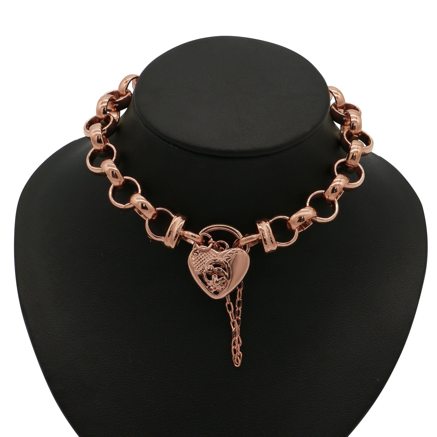 18ct Heavy Rose Gold Plated 10mm Belcher Chain Bracelet with a Vegas Heart Locket - USA Made