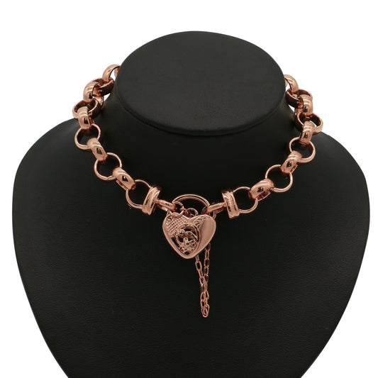 18ct Heavy Rose Gold Plated  10mm Belcher Chain Bracelet with a Vegas Heart Locket - USA Made