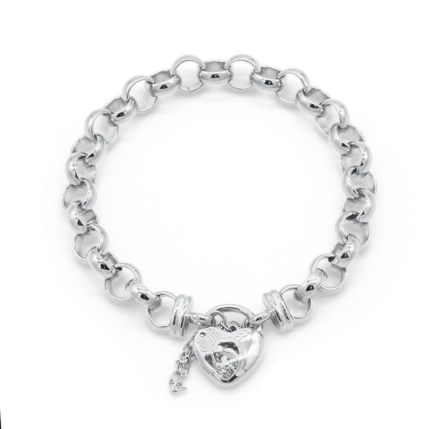 925 Sterling Silver Plated 10mm Belcher Chain Bracelet with a Vegas Heart Locket - USA Made