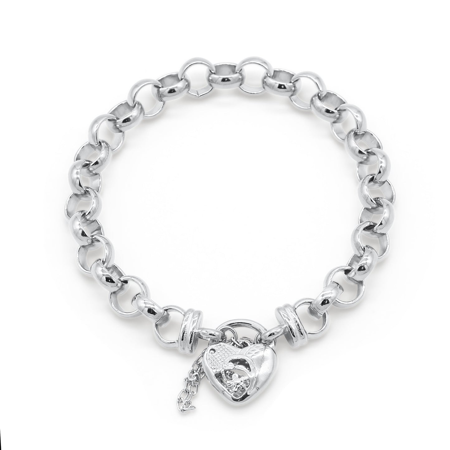 925 Sterling Silver Plated 10mm Belcher Chain Bracelet with a Vegas Heart Locket - USA Made