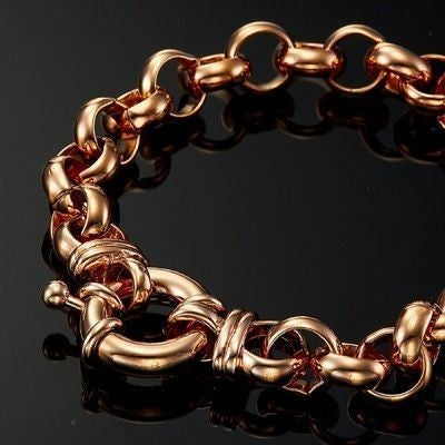 Pulsera de cadena Belcher de 10 mm chapada en oro rosa pesado de 18 quilates con cierre de perno - Fabricada en EE. UU.