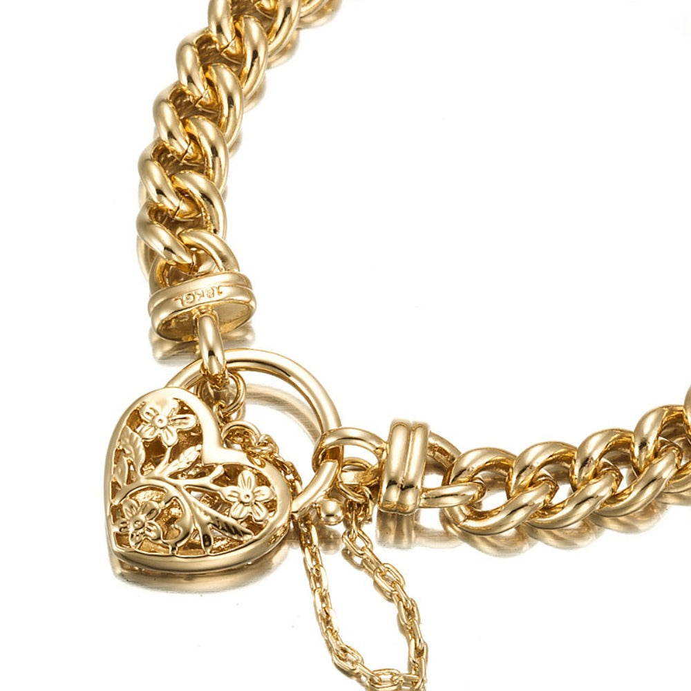 Pulsera de cadena europea chapada en oro amarillo de 18 quilates con medallón de filigrana, fabricada en EE. UU.