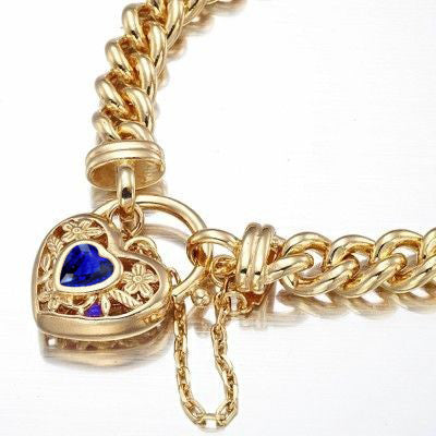 18ct Heavy Yellow Gold Plated Euro Chain Bracelet with a Dark Blue Filigree Locket - USA Made