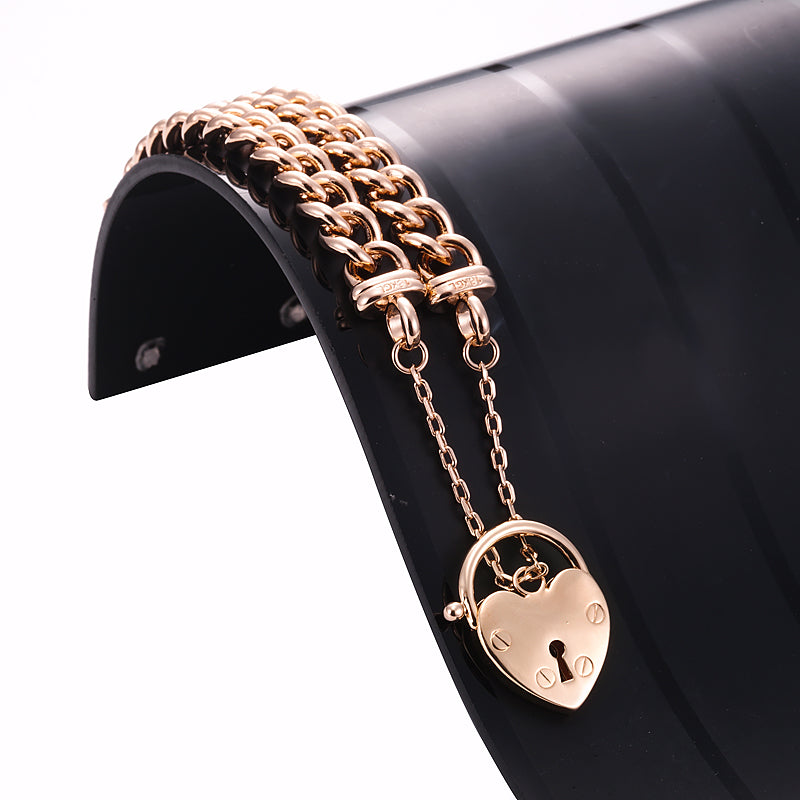 18ct Heavy Rose Gold Plated Euro Chain Bracelet Featuring a Plain Locket - USA Made