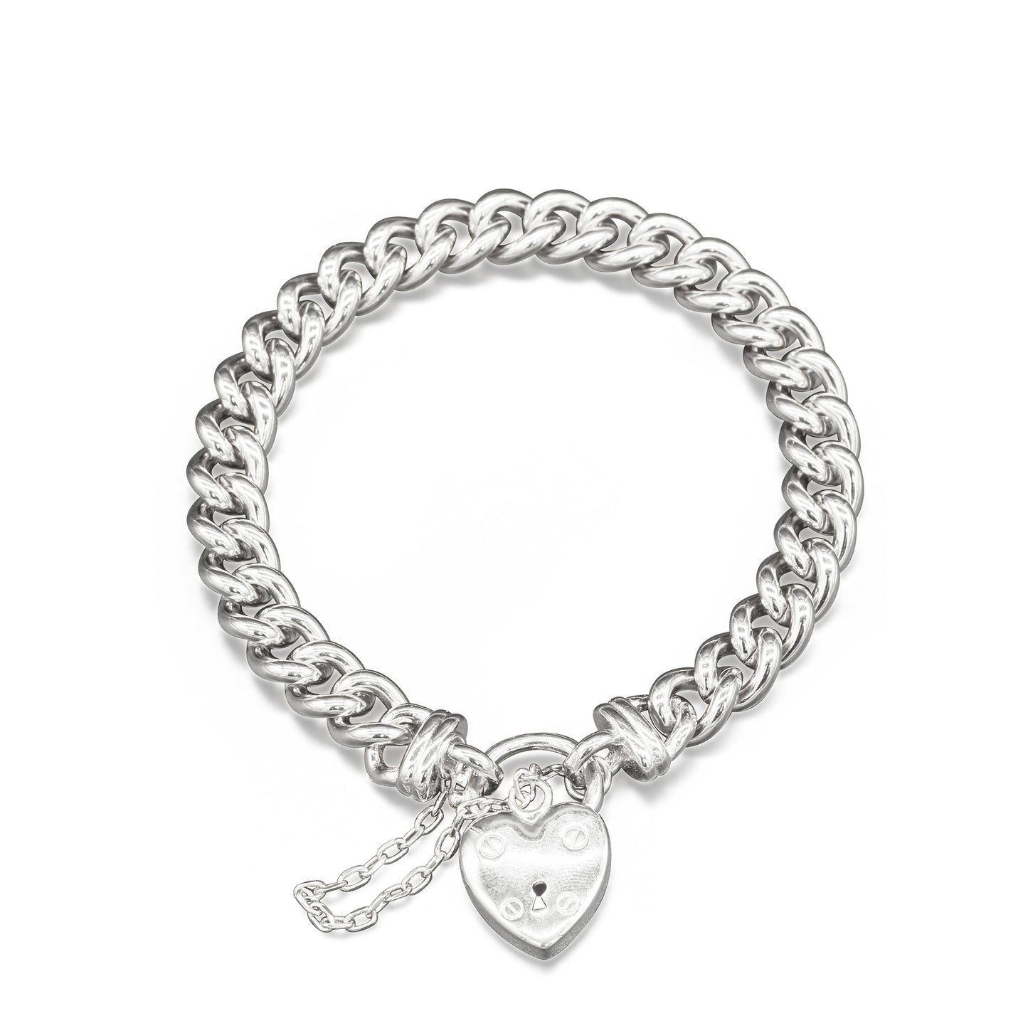 925 Sterling Silver Plated Euro Chain Bracelet with a Small Plain Heart Locket - USA Made