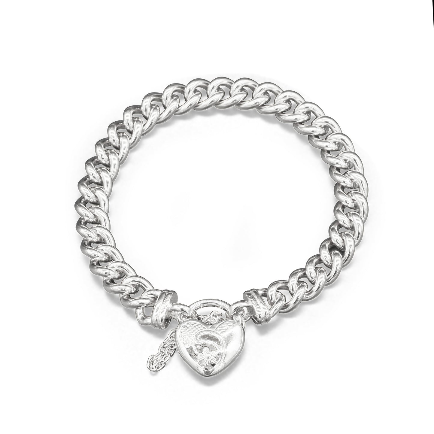925 Sterling Silver Plated Euro Chain Bracelet with a Vegas Heart Locket - USA Made