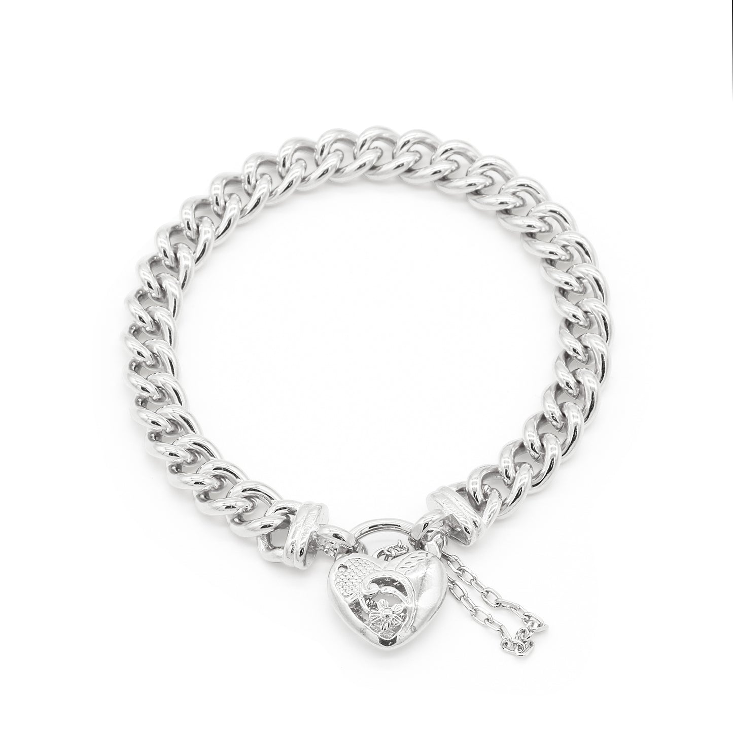 925 Sterling Silver Plated Euro Chain Bracelet with a Vegas Heart Locket - USA Made
