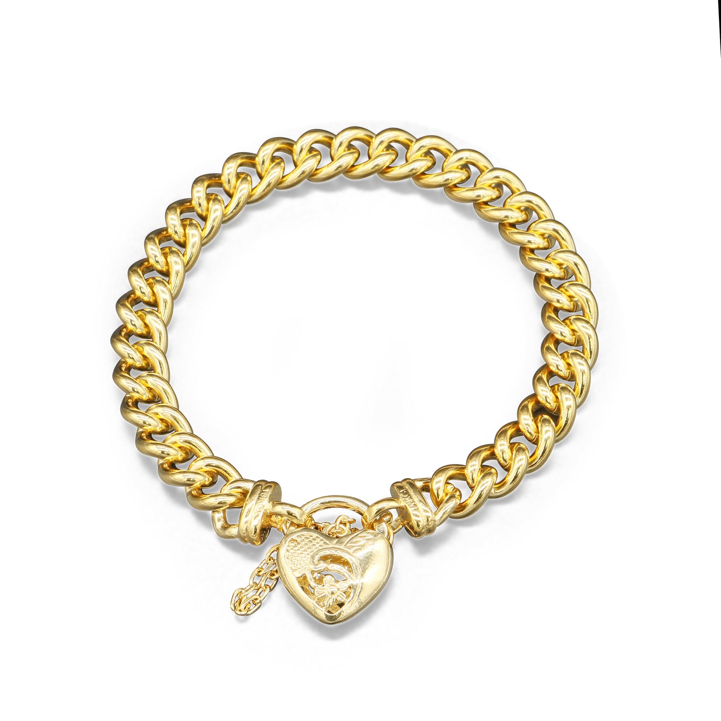 18ct Heavy Yellow Gold Plated Euro Chain Bracelet with a Vegas Heart Locket - USA Made