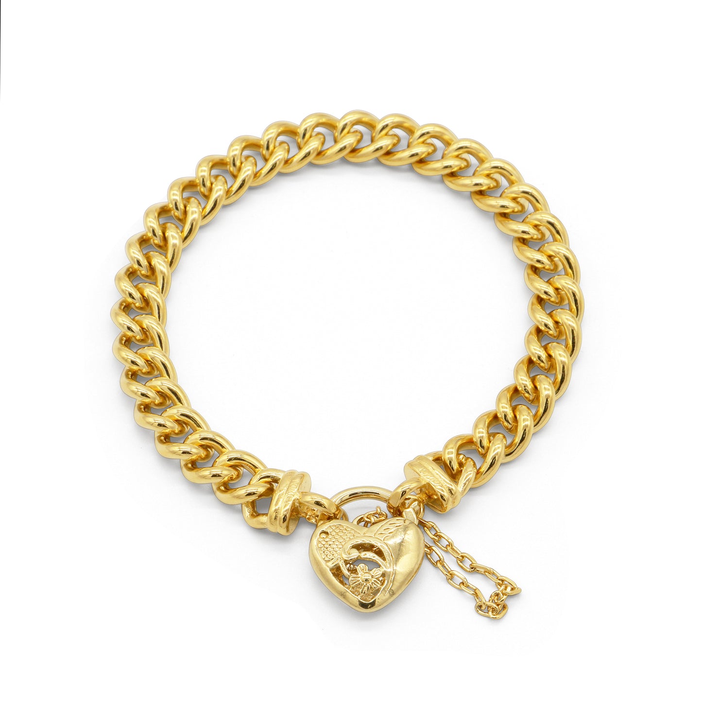 18ct Heavy Yellow Gold Plated Euro Chain Bracelet with a Vegas Heart Locket - USA Made