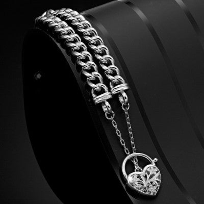 925 Sterling Silver Plated 8mm Euro Chain Bracelet with a Filigree Locket - USA Made