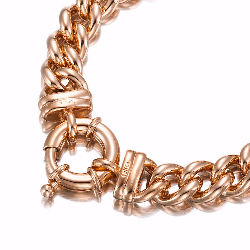 Pulsera de cadena europea de 12 mm chapada en oro amarillo pesado de 18 quilates con cierre de perno - Fabricada en EE. UU.