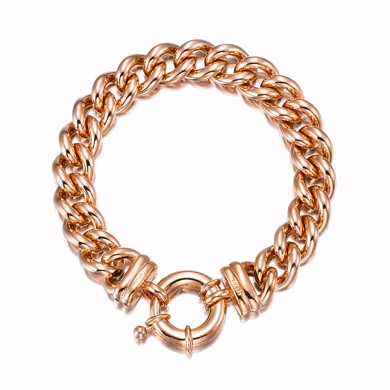 Pulsera de cadena europea de 12 mm chapada en oro amarillo pesado de 18 quilates con cierre de perno - Fabricada en EE. UU.