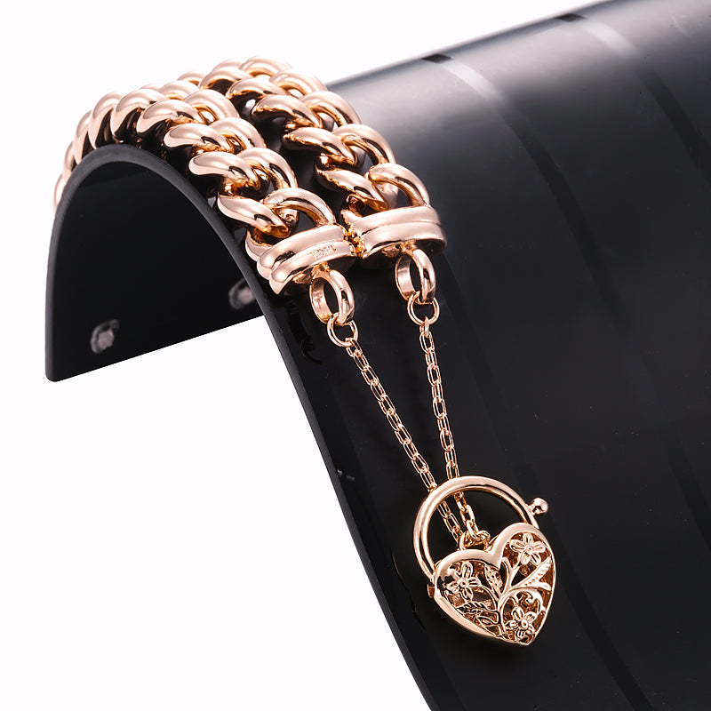 18ct Heavy Rose Gold Plated 12mm Euro Curb Chain Bracelet with a Filigree Locket - USA Made