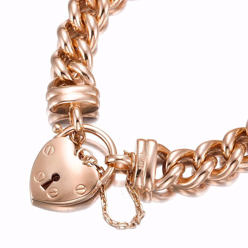 18ct Heavy Rose Gold Plated 12mm Euro Curb Chain Bracelet Featuring a Plain Locket - USA Made