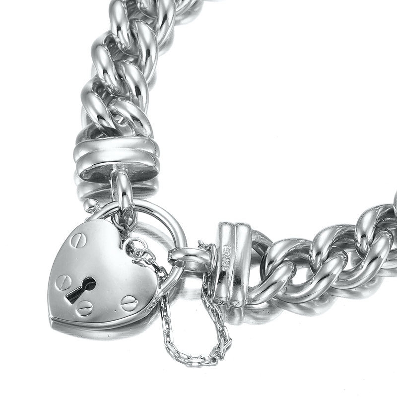 925 Sterling Silver Plated 12mm Euro Curb Chain Bracelet Featuring a Plain Locket - USA Made