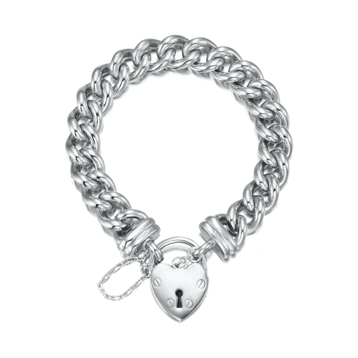 925 Sterling Silver Plated 12mm Euro Curb Chain Bracelet Featuring a Plain Locket - USA Made