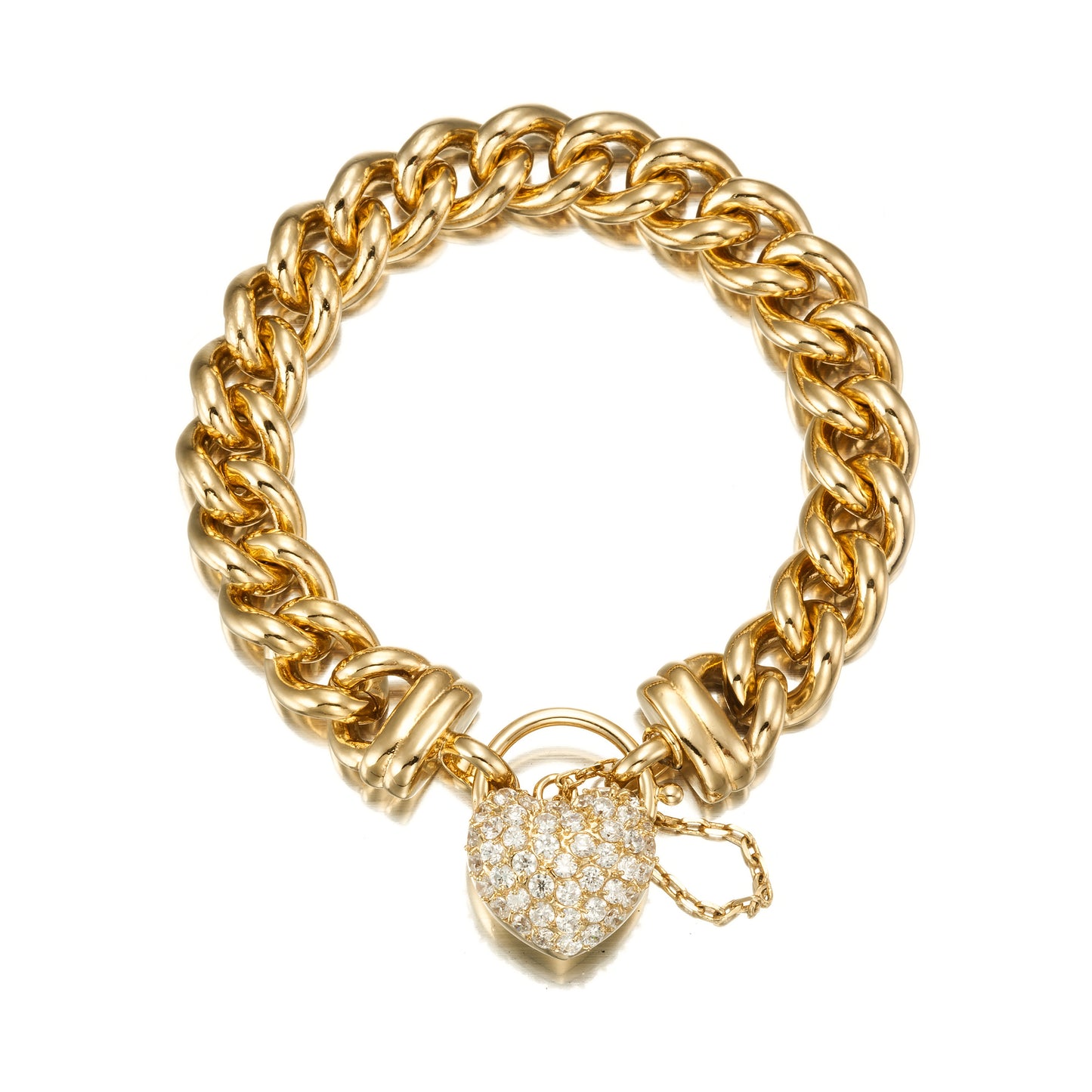 Pulsera de cadena europea de 0.472 in chapada en oro amarillo de 18 quilates con relicario de diamantes de imitación, fabricada en Estados Unidos
