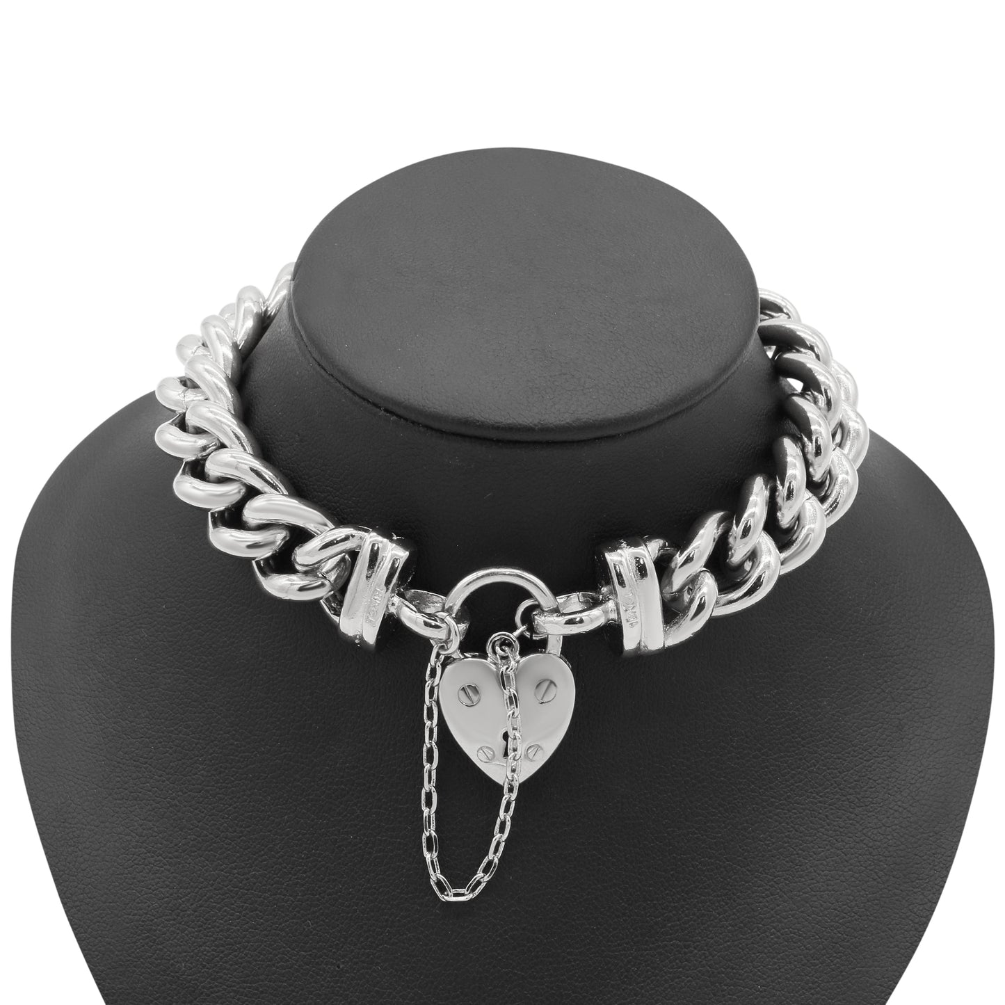 925 Sterling Silver Plated 12mm Euro Curb Chain Bracelet with a Small Plain Heart Locket - USA Made