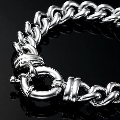 925 Sterling Silver Plated 12mm Euro Curb Chain Marina Bracelet with Bolt Clasp - USA Made