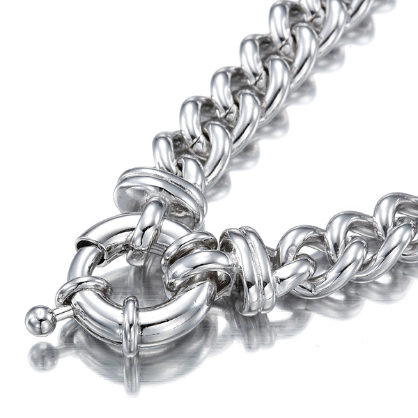 925 Sterling Silver Plated 12mm Euro Curb Chain Marina Bracelet with Bolt Clasp - USA Made