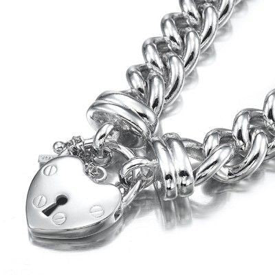 925 Sterling Silver Plated 12mm Euro Curb Chain Bracelet Featuring a Plain Locket - USA Made
