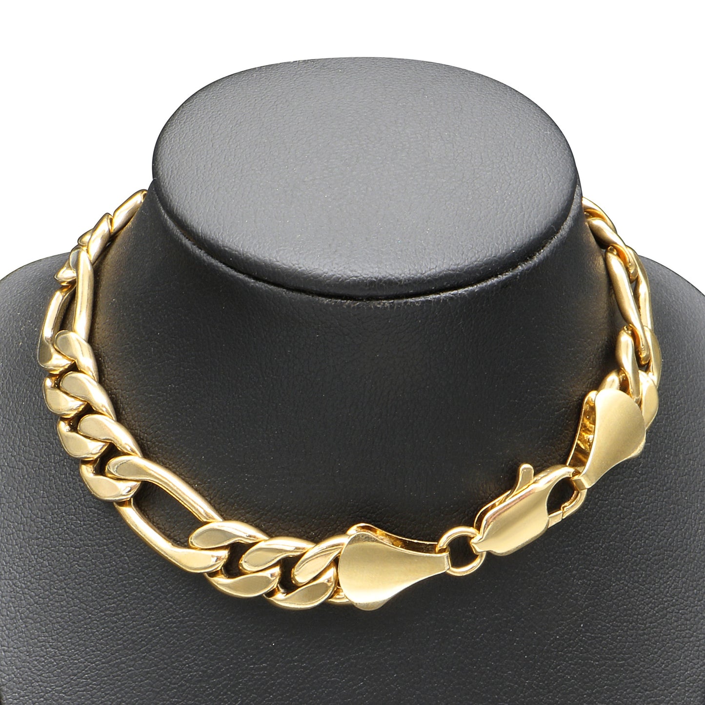 18 Karat Gelbgold plattiertes Unisex-Figaro-Armband, 22,9 cm, klobig, hergestellt in den USA