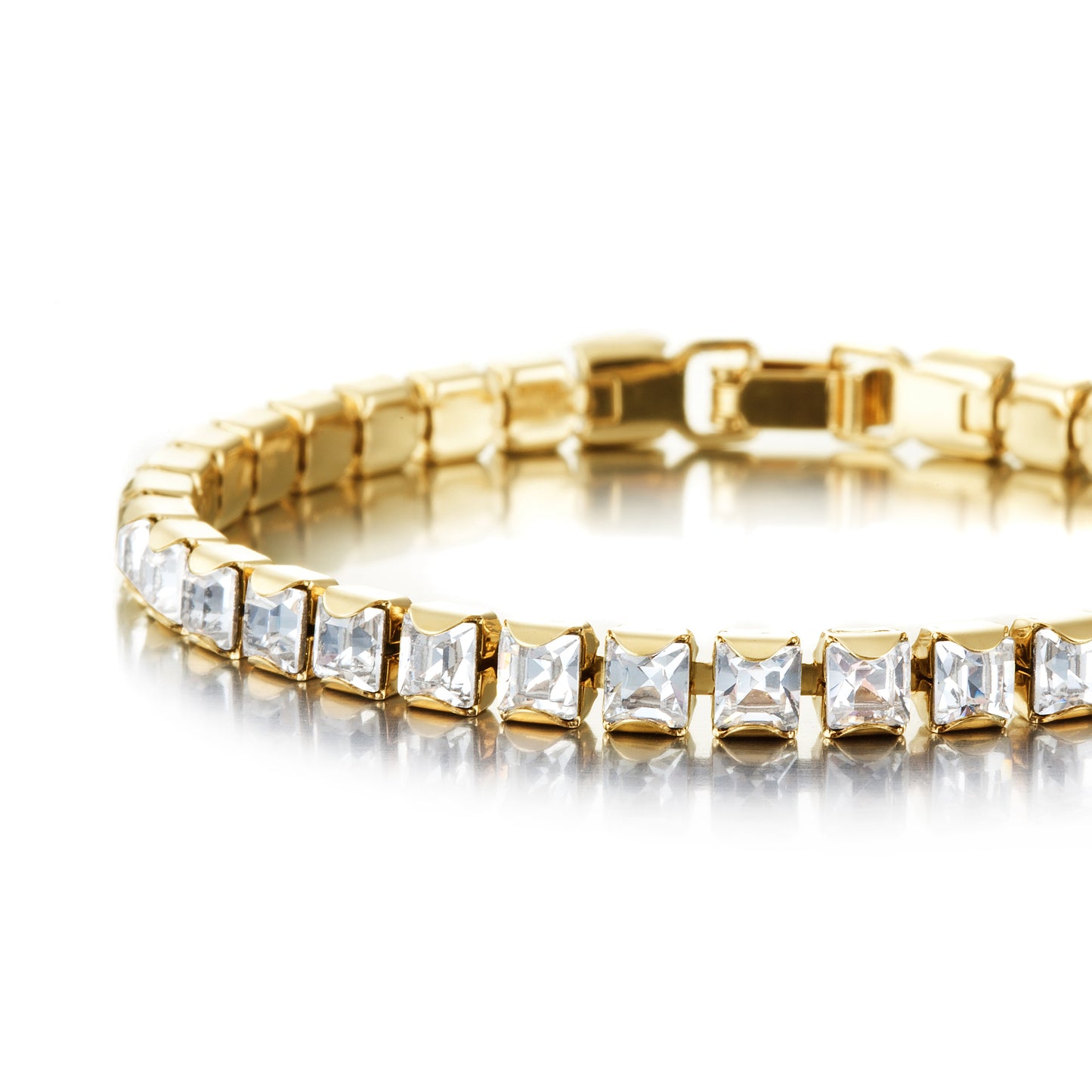 Tennisarmband mit schwerem Gelbgold plattiertem Swarovski-Kristall, 18 Karat, hergestellt in den USA